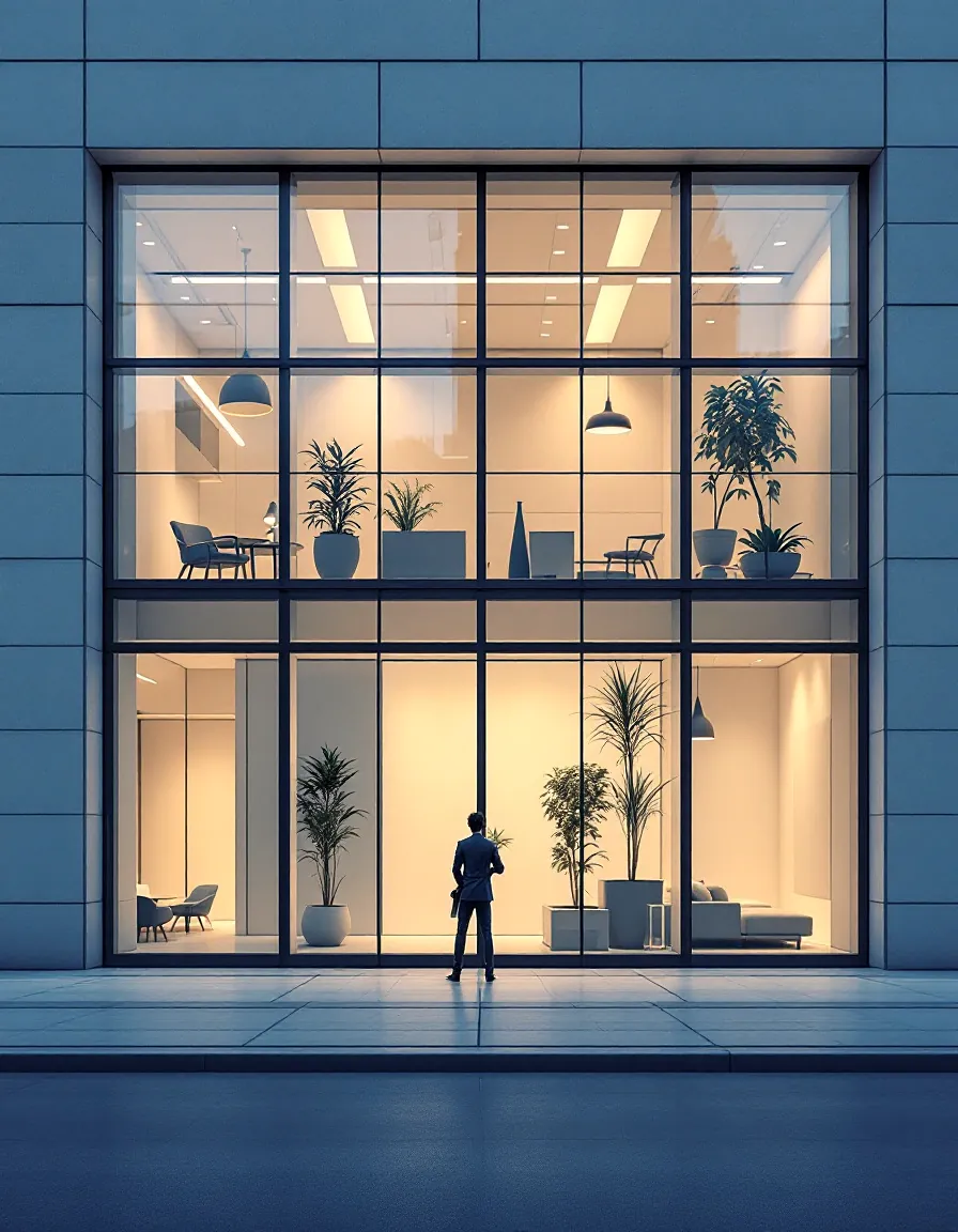 Visualisation: glazed commercial facade with large window units  RS Concept, Polish window and door supplier